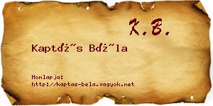 Kaptás Béla névjegykártya